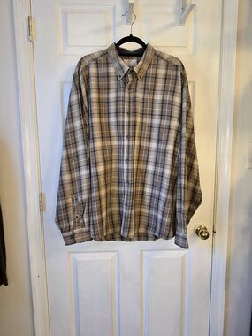 Farah Men's 3x Plaid Button-Down Shirt in Gray and Tan Big & Tall Plus Size